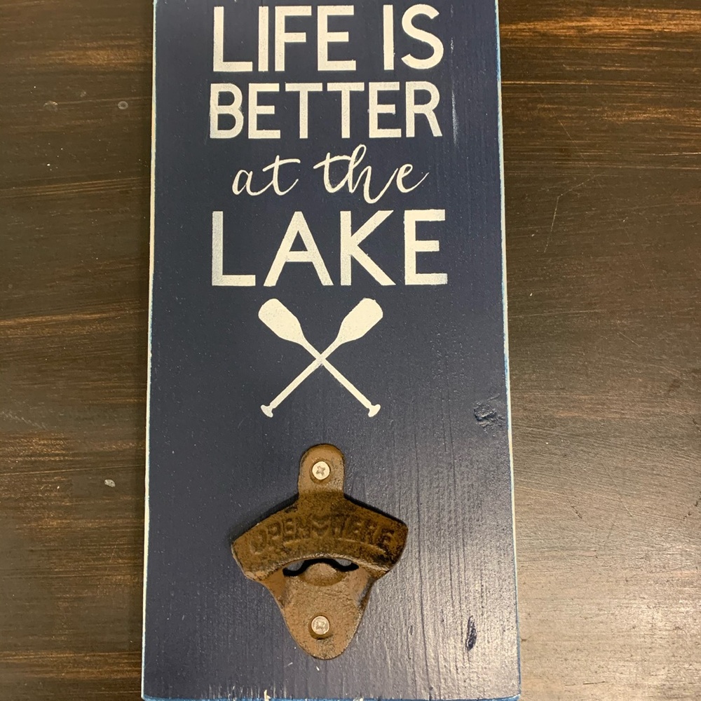 Wood sign with bottle opener!